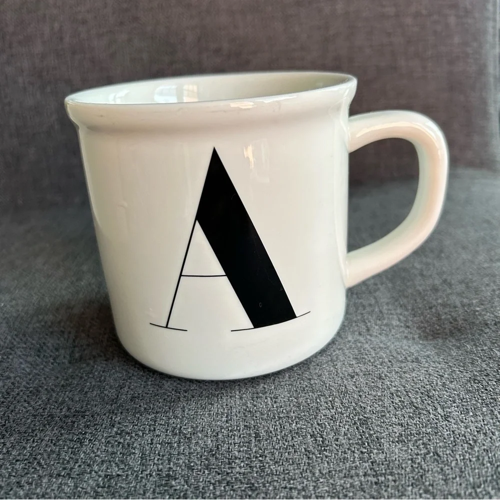 “A” Initial Coffee Mug, White, Black, 16 oz